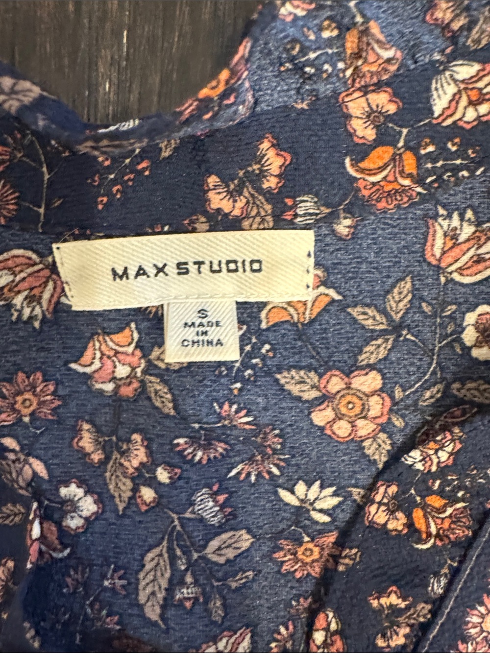 Max Studio Navy Floral Maxi Dress with Pink and Cream Accents - Picture 2 of 6